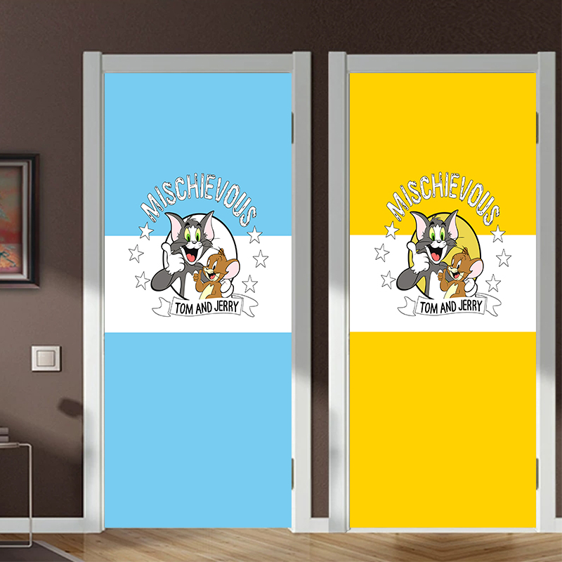 儿童房卡通门贴纸自粘整张衣柜移门翻新厕所玻璃贴画卧室木门全包