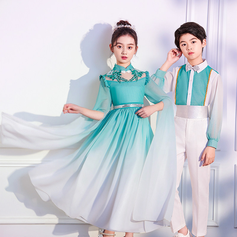 六一中小学生大合唱演出服男女童古筝乐器中国风表演服幼儿舞蹈服