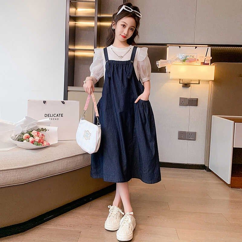 牛仔背带裙女童夏季连衣裙中大童套装2024新款儿童裙子夏天两件套