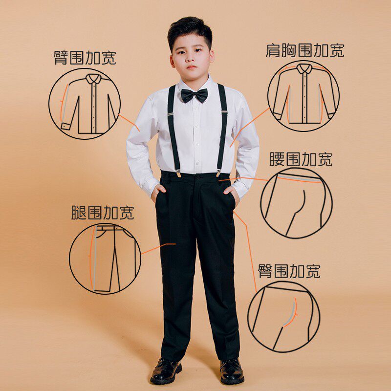 胖童礼服男童春秋大童演出服套装英伦风花童装钢琴比赛主持人服装