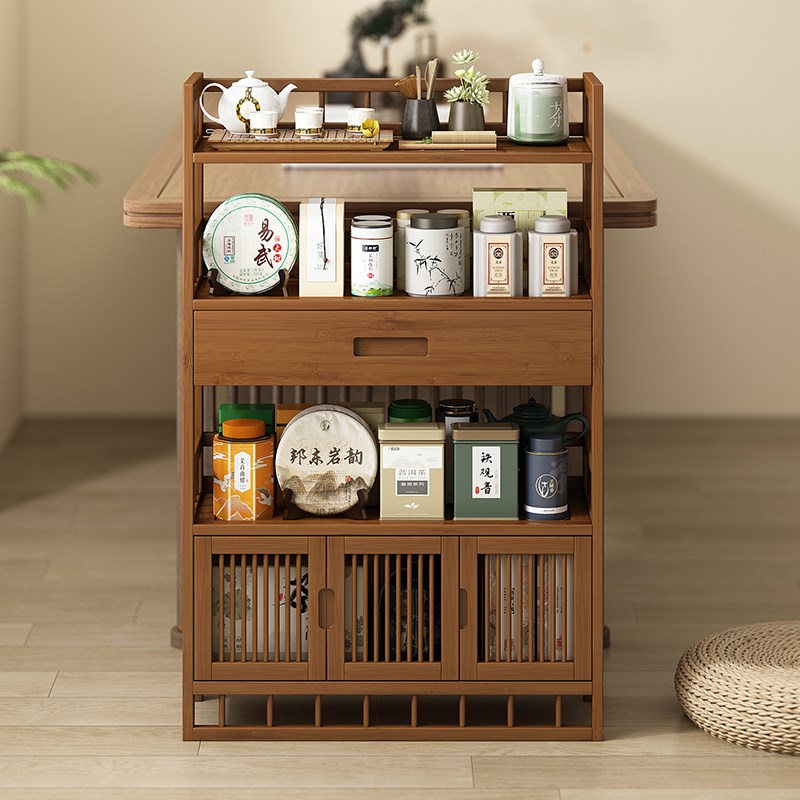 小型博古架实木中式茶柜置物架茶室茶叶收纳架茶具摆放架茶桌边几