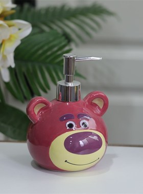 草莓熊按压瓶卫生间摆件可爱卸妆水乳分装瓶卡通洗手液瓶陶瓷瓶