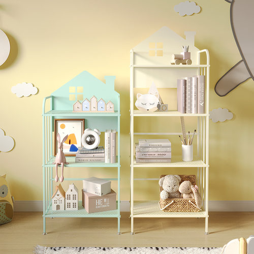 白色小房子简易宝宝书架绘本架落地小型奶油风儿童书柜置物架