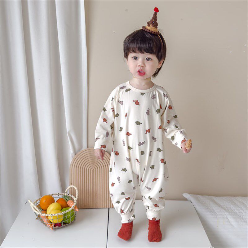 新春秋款儿童连体睡衣宝宝长袖睡袍薄款纯棉女童男童防踢家居服