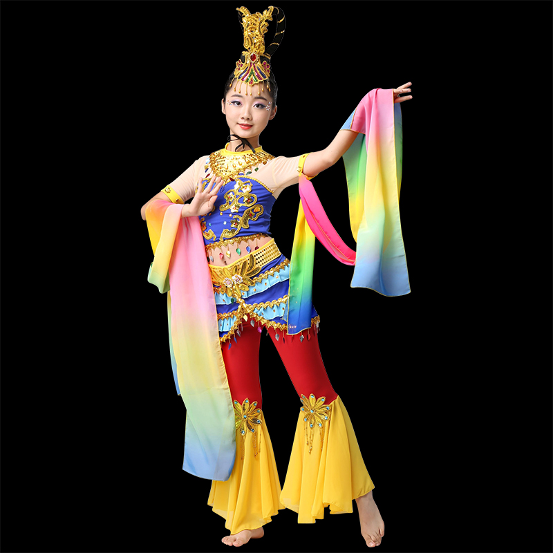 儿童敦煌飞天舞蹈服装水袖嫦娥奔月演出服儿童古典舞反弹琵琶表演