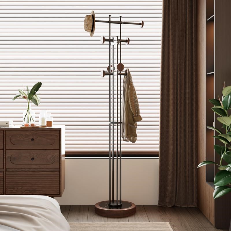轻奢高级家用卧室落地挂衣架客厅衣帽架不锈钢钢木省空间衣服架子