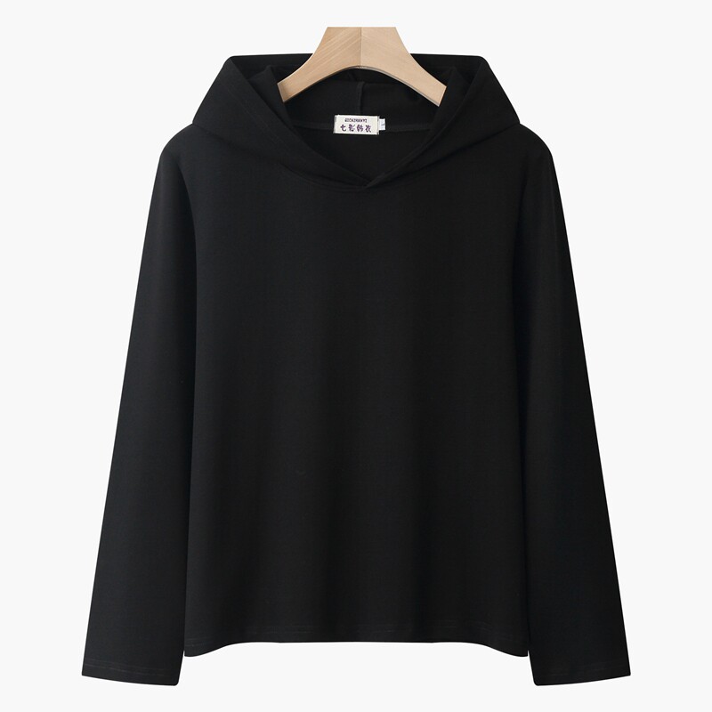 2023春秋夏薄款卫衣女新款长袖T恤连帽宽松打底衫大码上衣纯棉潮