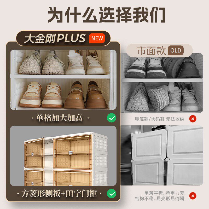 蚂蚁盒子免安装可折叠加大加宽鞋柜入户鞋架储物箱透明防尘收纳柜