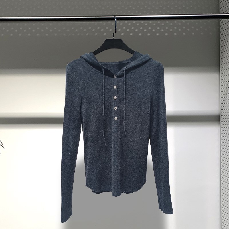 连帽针织衫女三彩虹2023冬装款绵羊毛长袖套头打底衫S23420108M00