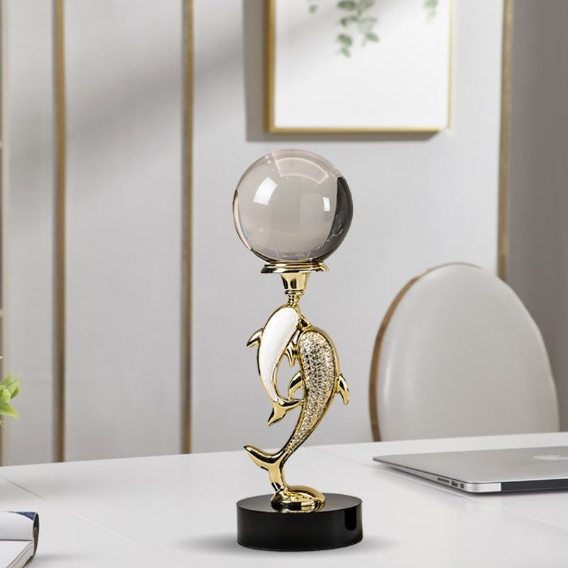 轻奢家居摆件嬉戏海豚顶水晶球工艺品电视柜酒柜高档格调软装饰品