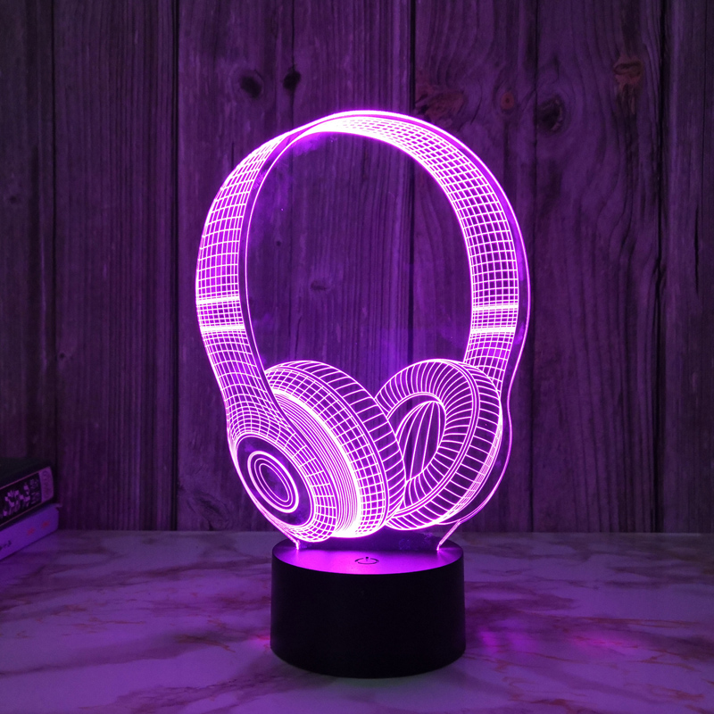 创意耳机3d小夜灯usb插电氛围床头灯卧室起夜伴睡装饰台灯酒吧灯