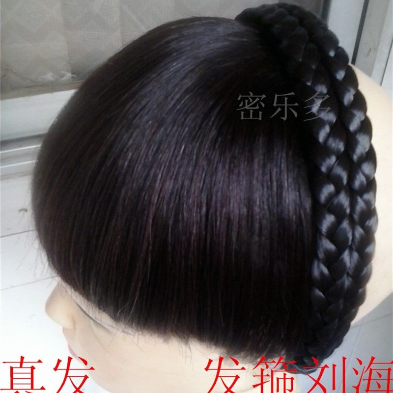 真发刘海发箍双辫子假发卡片假头帘假留海加厚时尚女齐斜刘海网红
