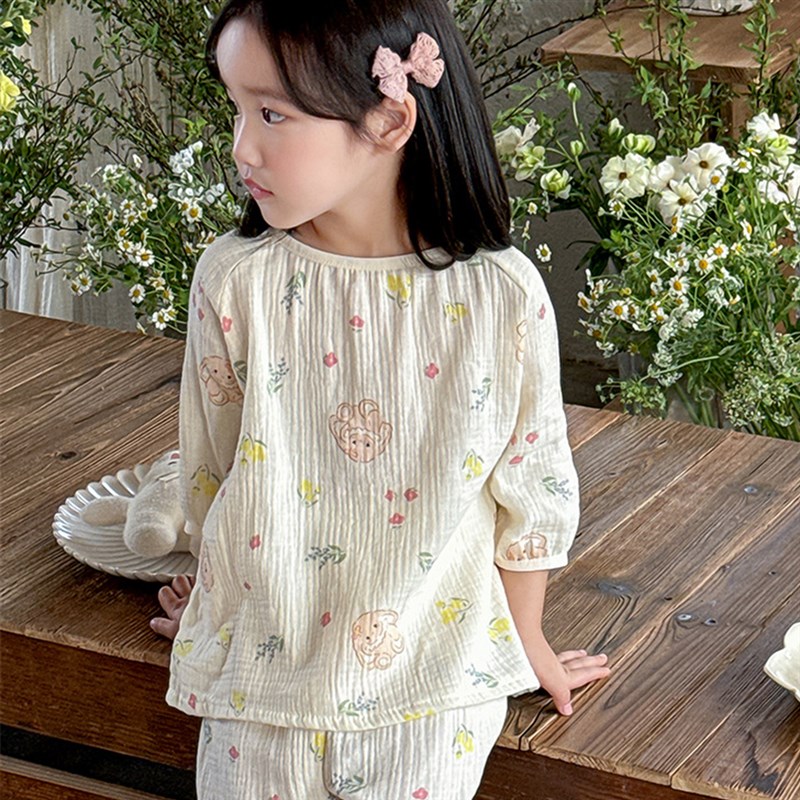 儿童睡衣a类夏天纯棉纱布家居服套装可爱薄款女童男孩宝宝空调服