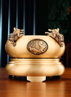 黄铜《四方来财聚宝盆》摆件金蟾家居客厅店铺前台装饰品开业礼品