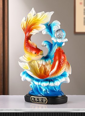 新中式鱼跃龙门高档招财摆件玄关酒柜电视柜家居客厅装饰乔迁礼品