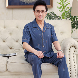 薄款 长裤 爸爸睡衣夏季 纯棉短袖 夏天家居服 中老年人男士 全棉加大码