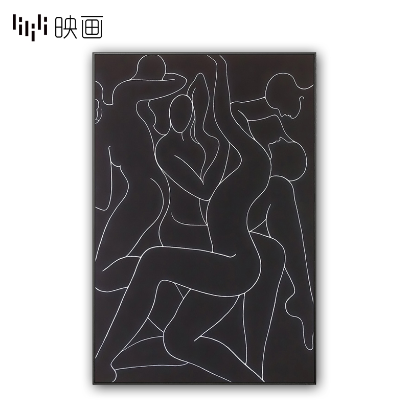 北欧饭厅画黑白抽象装饰画酒店客厅挂画样板间书房壁画大幅艺术画图片
