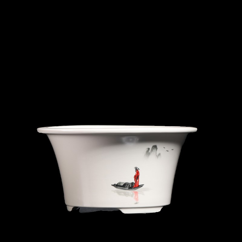 轻奢紫砂花盆陶瓷大口径圆形盆景盆水墨山水彩绘绿植盆栽盆中国风