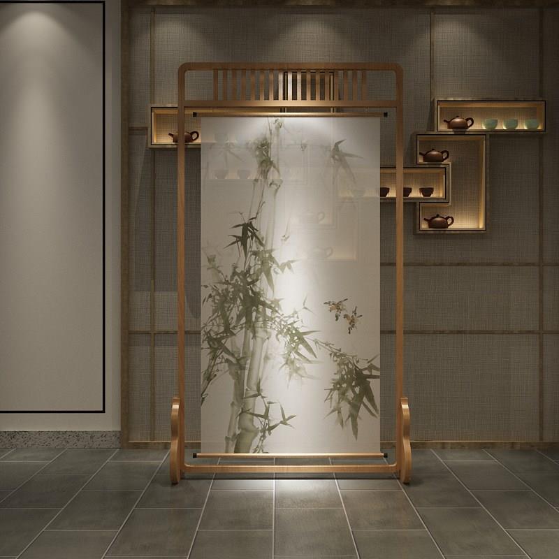 新古典实木镂空挂画款屏风挂帘挂屏隔断玄关入户酒店餐厅背景座屏