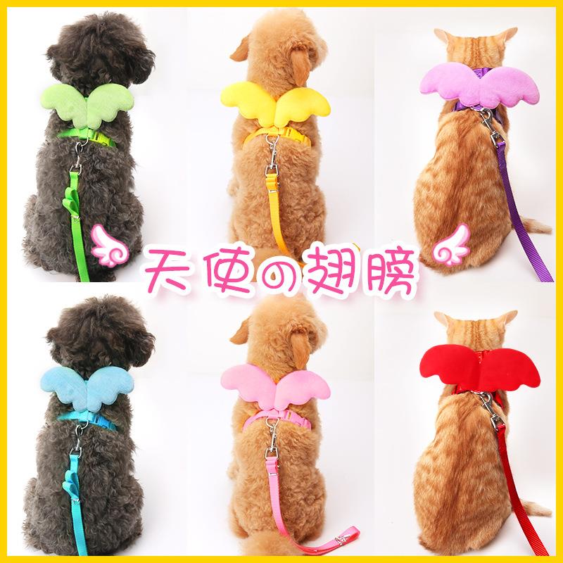 天使翅膀狗狗牵引绳遛狗猫咪胸背带宠物外出兔子泰迪比熊小型犬带