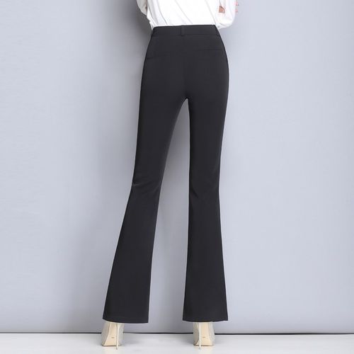微喇叭裤女高腰西装裤薄款2021春季新品简约修身职业装女裤百搭黑