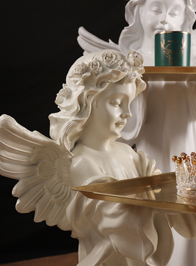 欧式天使托盘摆件客厅沙发电视柜玄关旁边落地雕塑家居卧室装饰品