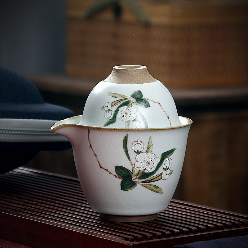 汝窑便携式旅行功夫茶具小套装一壶二杯户外随身快客杯泡茶壶茶杯