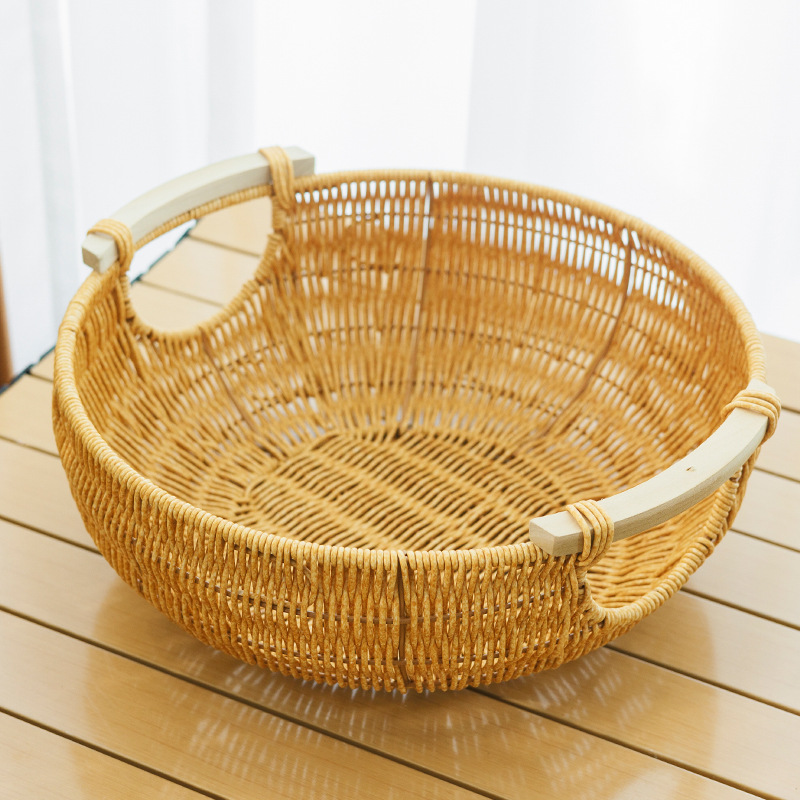 田园风家用水果盘仿藤编织储物篮厨房蔬菜收纳篮客厅卧室杂物筐