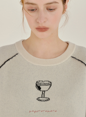 sayhitotomato【酒杯庆祝】全羊毛反缝立体插肩袖圆领宽松毛衣