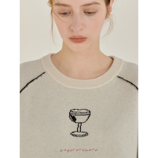 圆领宽松毛衣 全羊毛反缝立体插肩袖 sayhitotomato 酒杯庆祝