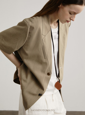 Sayhitotomato环保面料撞色明线外套好版型半里女夏休闲短袖西装