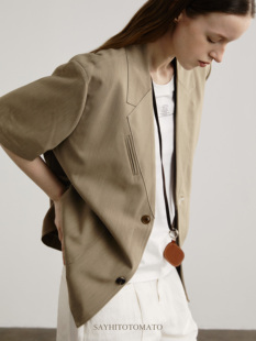 西装 Sayhitotomato环保面料撞色明线外套好版 型半里女夏休闲短袖