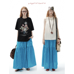 Sayhitotomato碎花抽碎褶松紧腰棉质大裙摆长裙长款 半裙