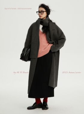 Sayhitotomato【壁炉之光】可拆卸领双面呢长款大衣高级廓形外套