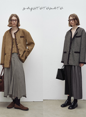 Sayhitotomato【浅雪小香】拉毛织带春秋冬宽松休闲小香风外套