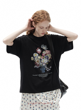 Sayhitotomato【花开夏日】圆领舒适春夏两色印花短袖宽松T恤