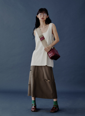 Sayhitotomato镂空拼贴加分搭配小众设计后松紧腰百搭显瘦半裙