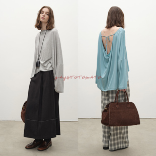 Sayhitotomato后背U领绑绳荡领简约圆领纯色宽松长袖 T恤