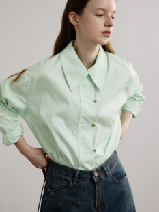 衬衫 宽门襟纯色匹马棉oversize宽松长袖 薄荷黎明 Sayhitotomato