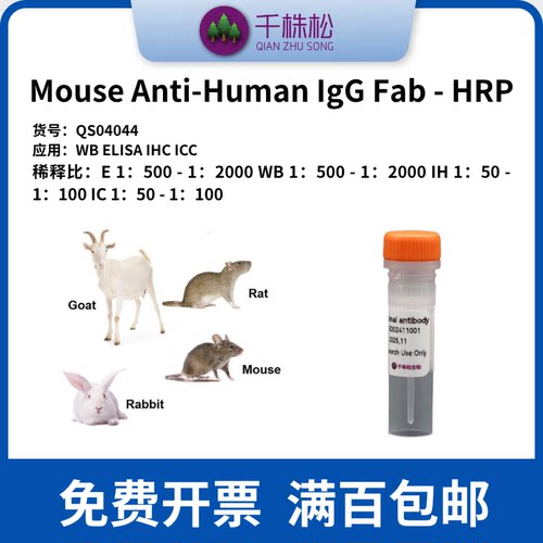 Mouse Anti-Human IgG Fab - HRP，二抗，WB/ELISA/IHC 低浓度