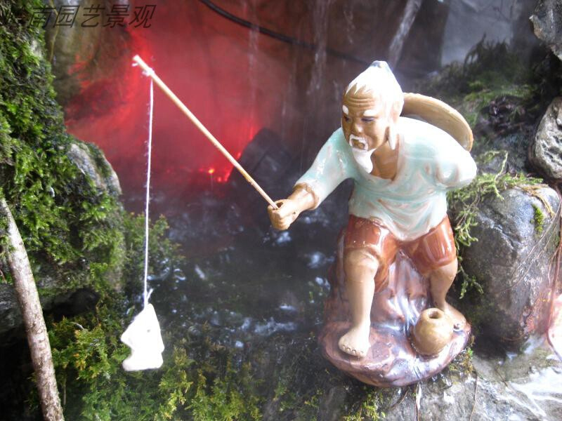 网红假山盆景摆件配件陶瓷大号钓渔翁F人物吸水石水族花园造景庭