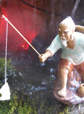 网红假山盆景摆件配件陶瓷大号钓渔翁F人物吸水石水族花园造景庭