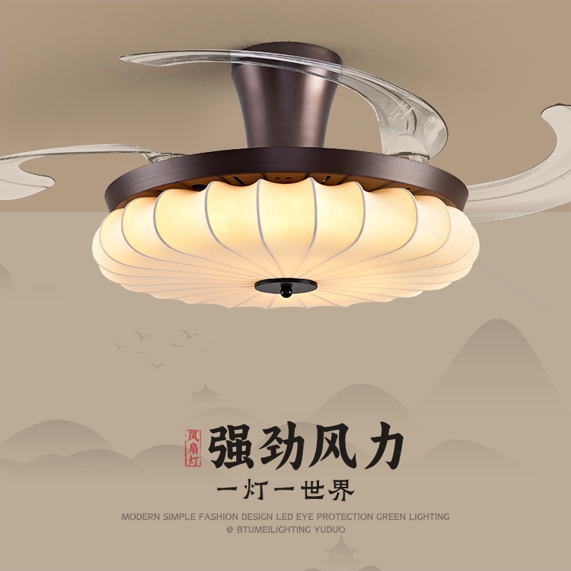 餐厅中古风创意风扇灯家用吊扇灯音一体灯具卧室客厅复古隐形静
