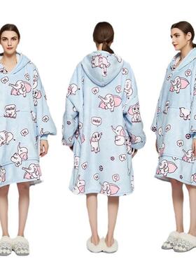 法WCSS4兰绒懒人毯双层加毛绒帽羔毯连衫羊绒睡衣懒人服