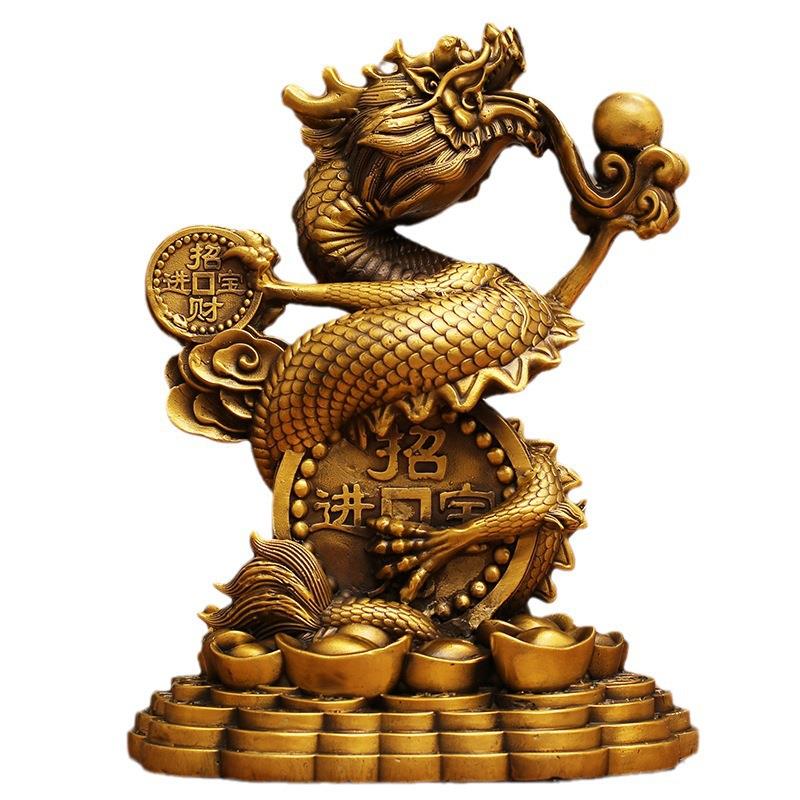 纯铜青龙摆件招财十二生肖金钱龙家居龙形工艺品客厅办公室汉龙