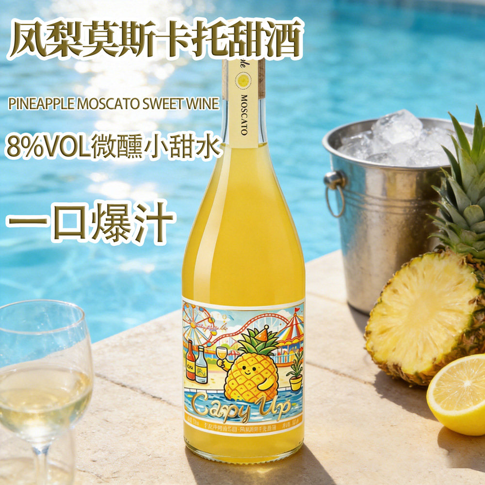 果酒菠萝莫斯卡托葡萄酒8度女生微醺高颜值聚会低度甜酒卡皮冲鸭