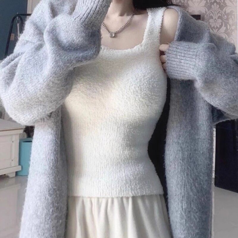 毛绒保暖内衣吊带背心女冬季加绒加厚内搭带胸垫美一体绒打底上衣