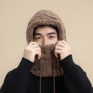 男士冬季帽子围巾一体男防寒保暖毛绒围脖冬天耳罩男生三件套手套