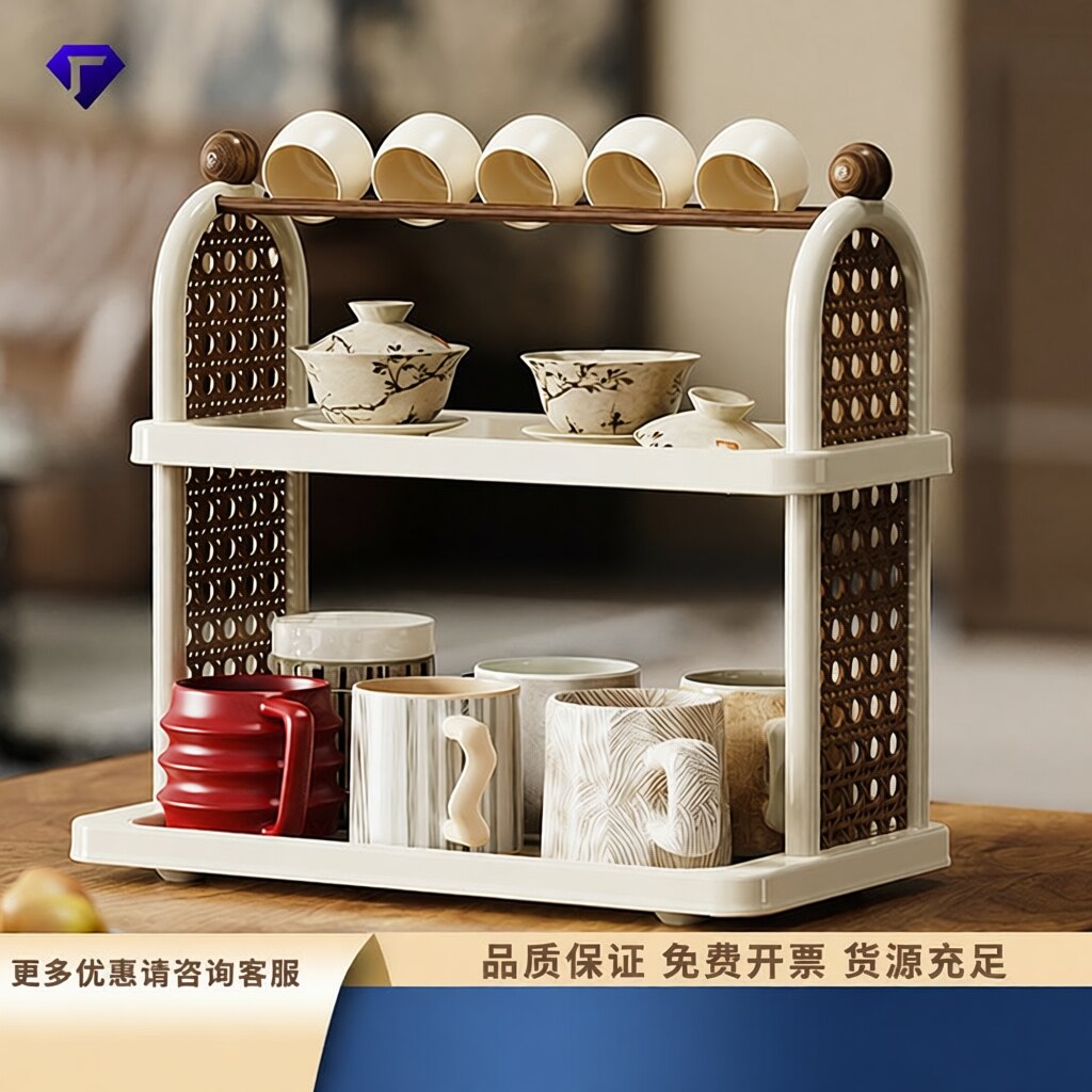 客厅中古风多层收纳架茶水架