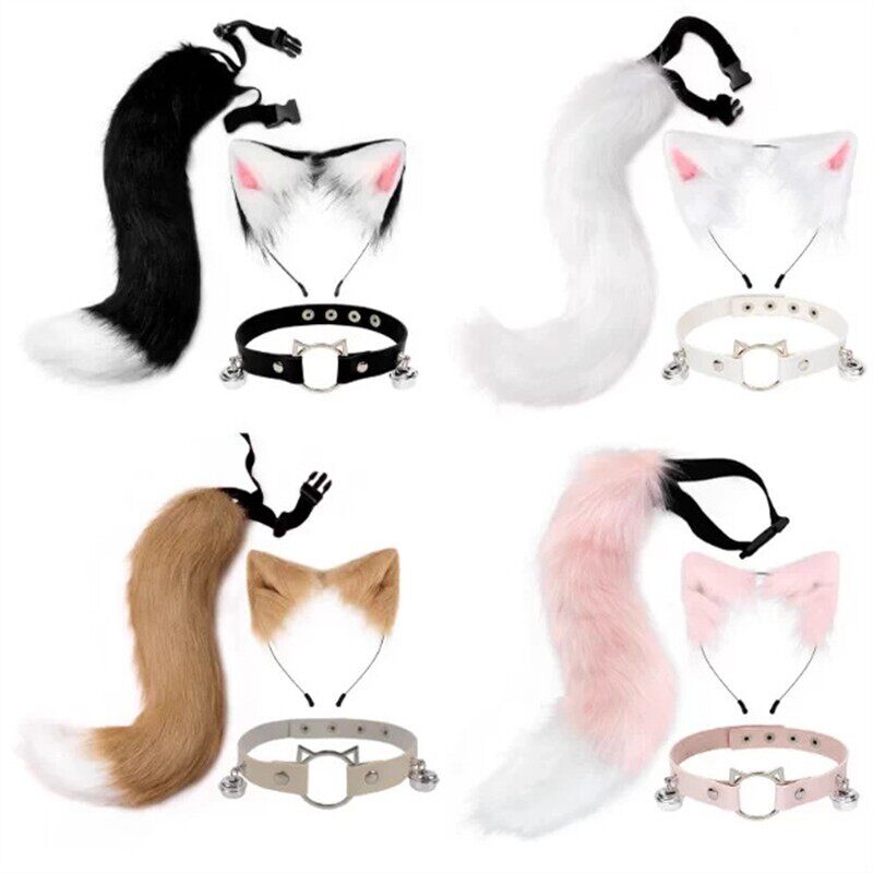 尾巴cos玩具猫耳猫尾套装狐狸日系手作cosplay猫娘配饰绑带发箍